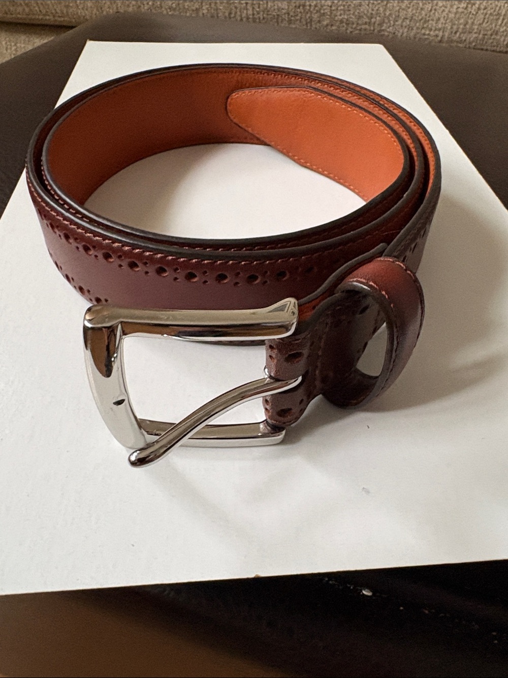 Men's Casual Brown Leather Belt with Silver Buckle